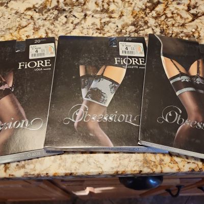 Fiore Black and Grey Accent Obsession stockings Lot of 3 Size 4/L